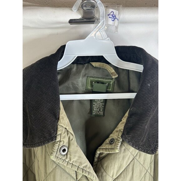 Vintage 90s L.L. Bean Quilted Corduroy Collar Barn Chore Coat Green - Picture 5 of 10